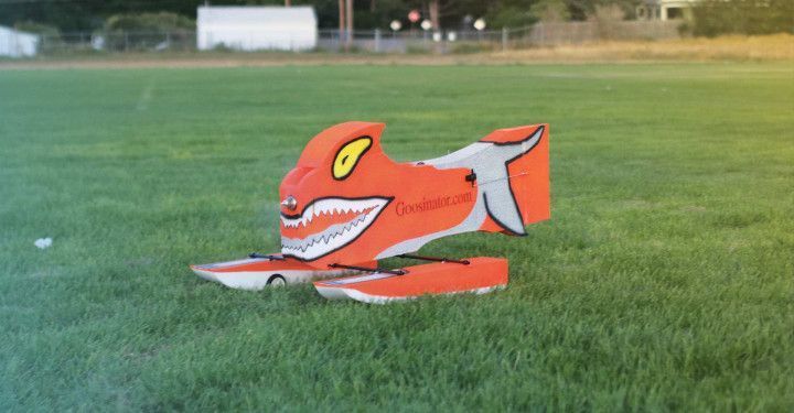 The Goosinator on an open grass field
