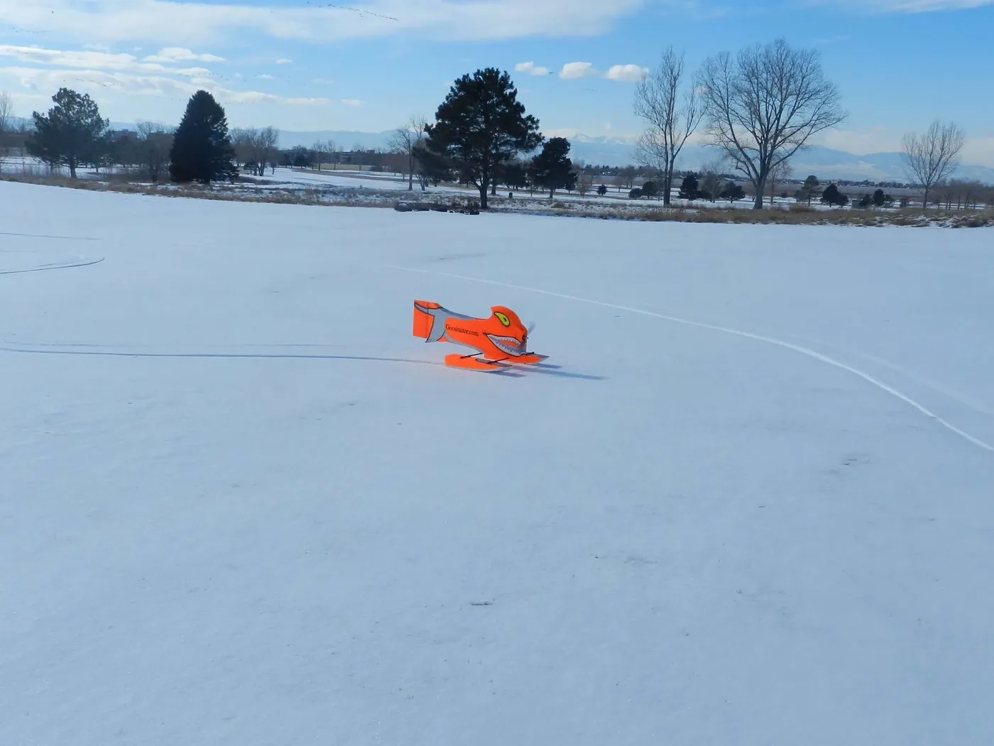 The Goosinator on a snow-covered golf course